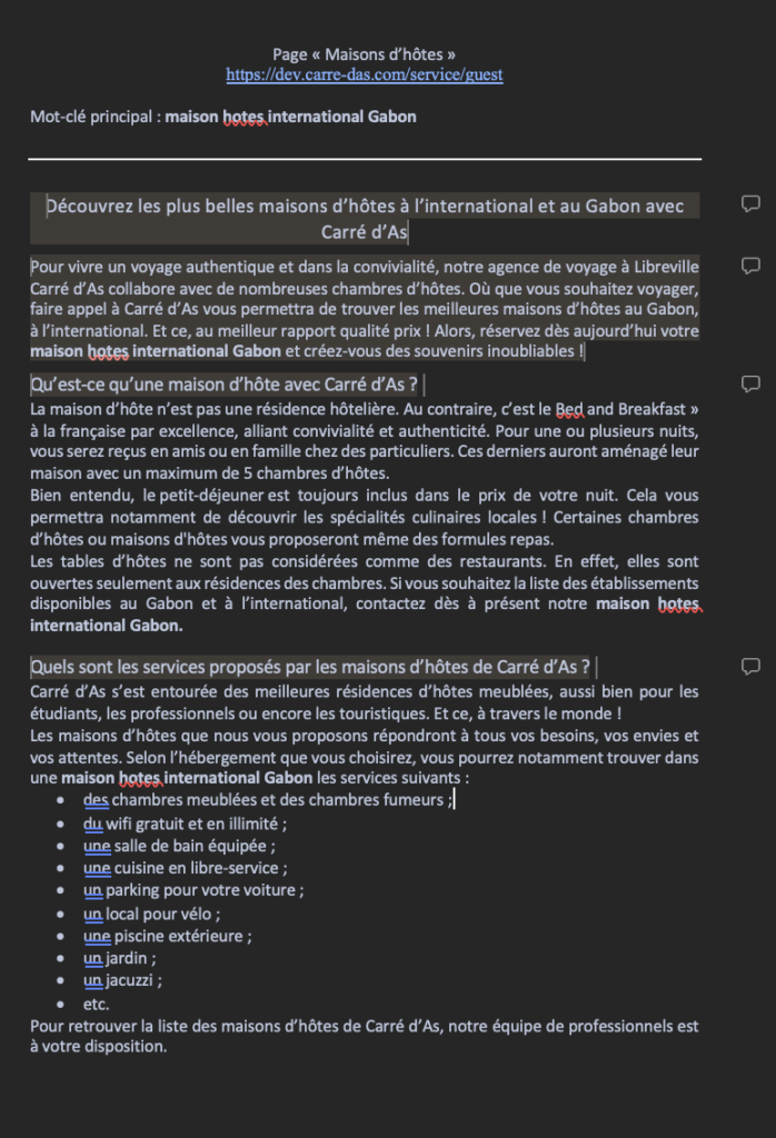 Page Maisons d'hôtes - Carré d'As - MPJB Consulting