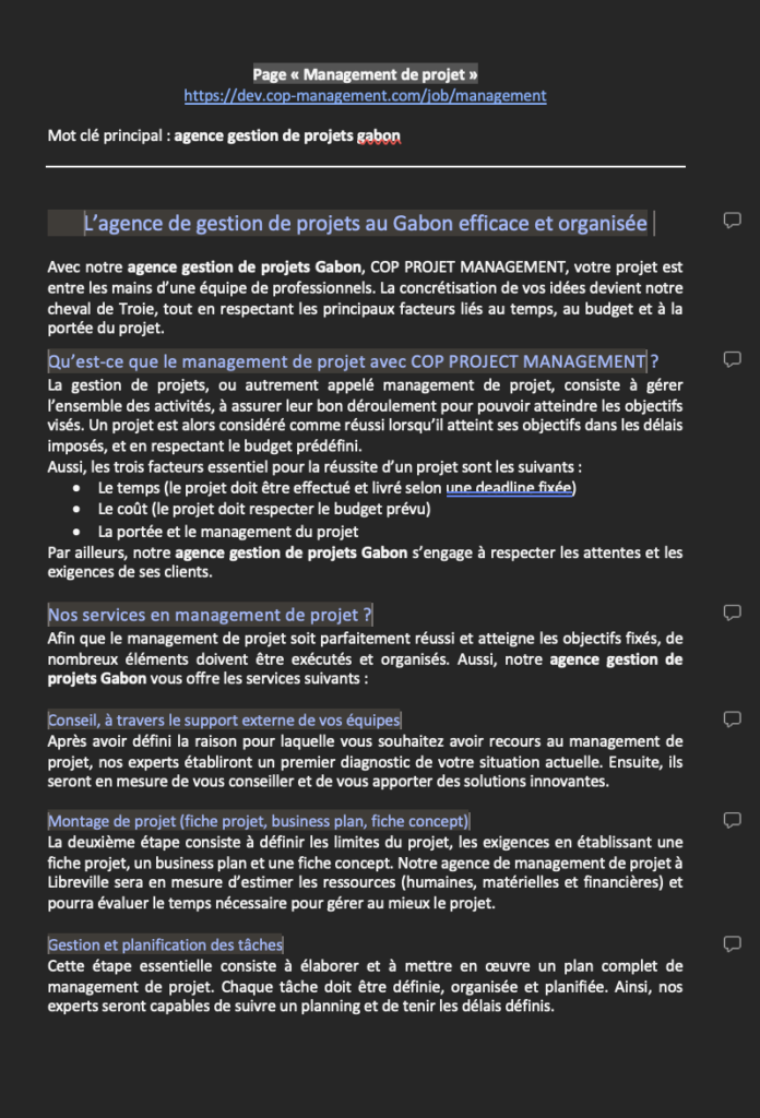 Page Management - COP Project Management - MPJB Consulting