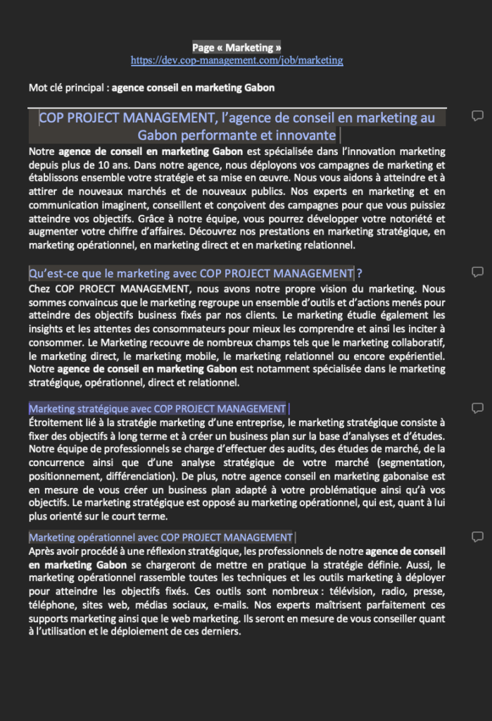 Page Marketing - COP Project Management - MPJB Consulting