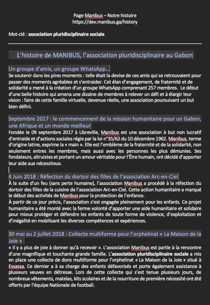 Page Notre histoire - Manibus - MPJB Consulting