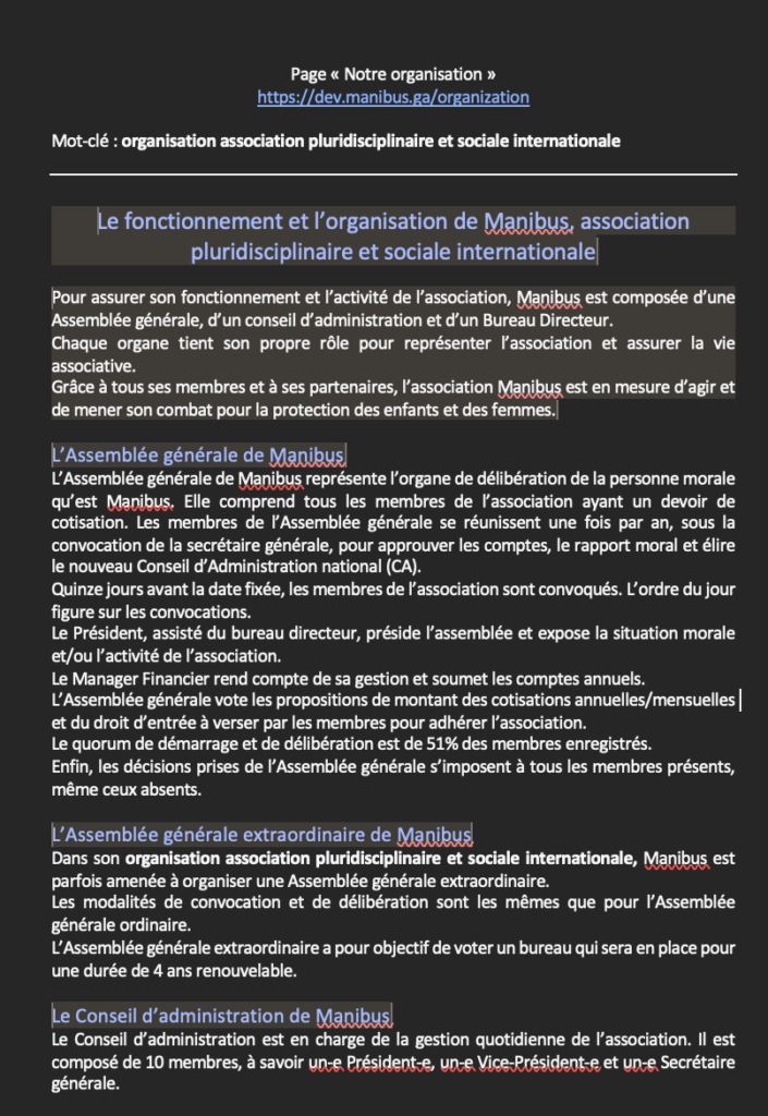 Page Notre organisation - Manibus - MPJB Consulting