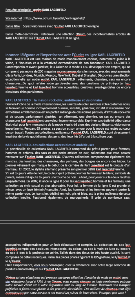 Fiche descriptive KARL LAGERFELD - Otrium - MPJB Consulting