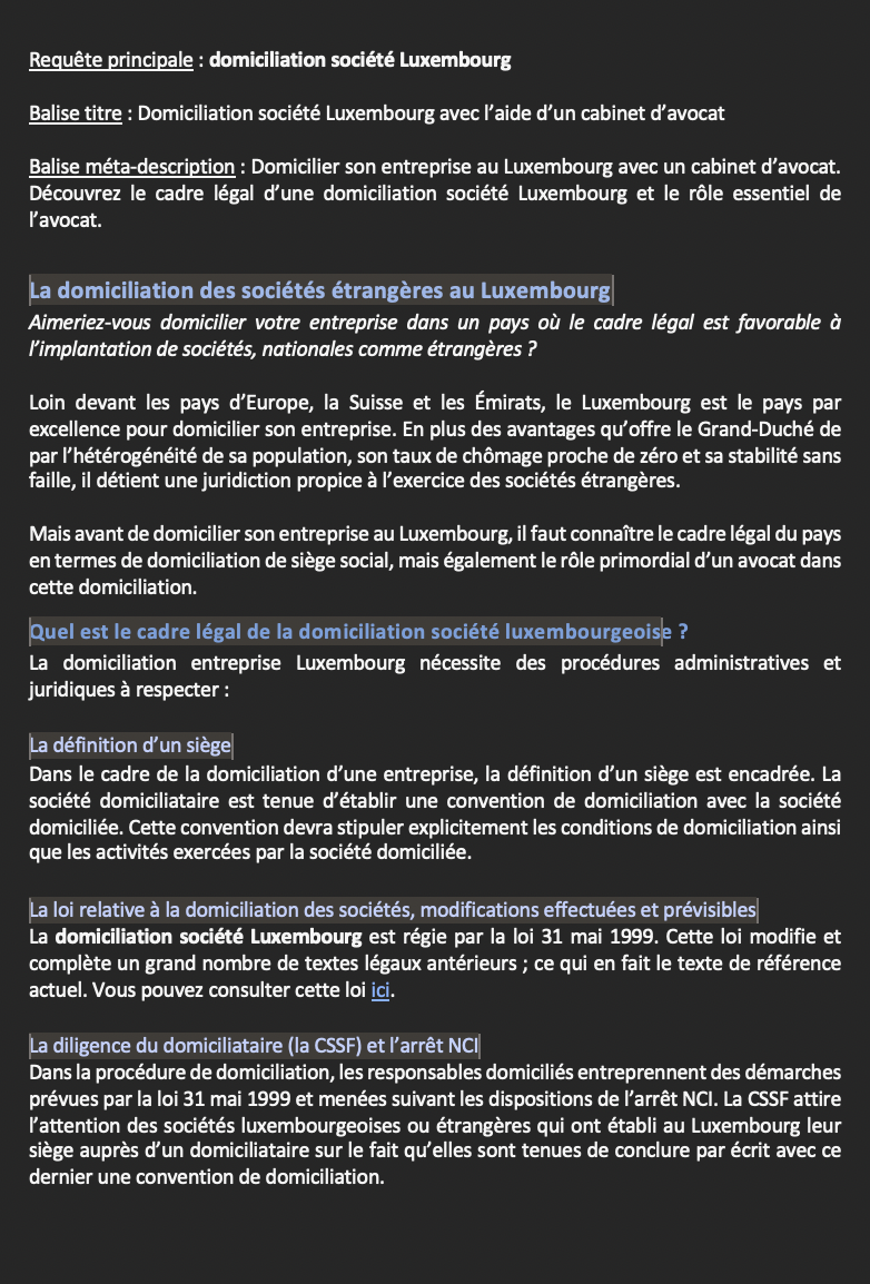 Contenu domiciliation des sociétés - NC Advocat - MPJB Consulting