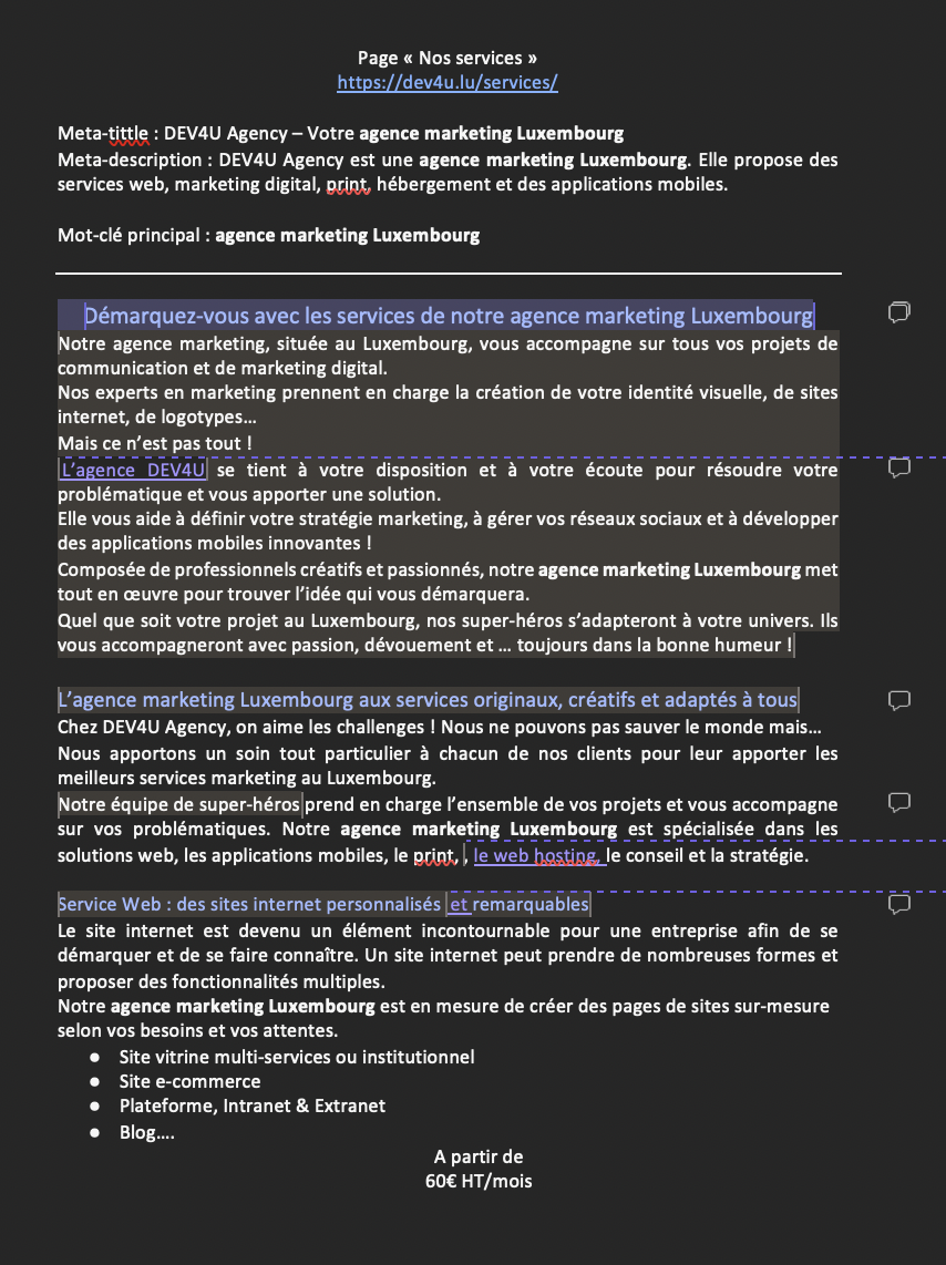 Contenu Nos services - DEV4U - MPJB Consulting